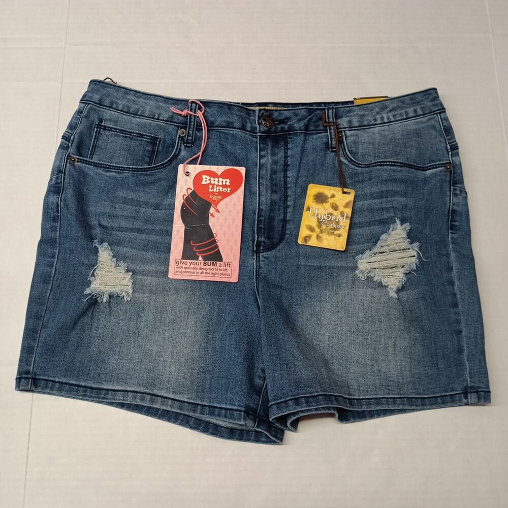 Hybrid & Company Distressed Jean Shorts Women's Size 18 With Bum Lifter NEW